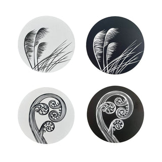 Ponga & Tottoe Coaster Individual Black on Ivory
