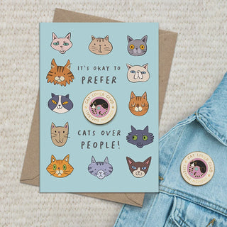 Cats Over People Greeting Card with Badge