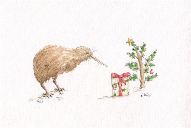 Kiwi with present xmas card